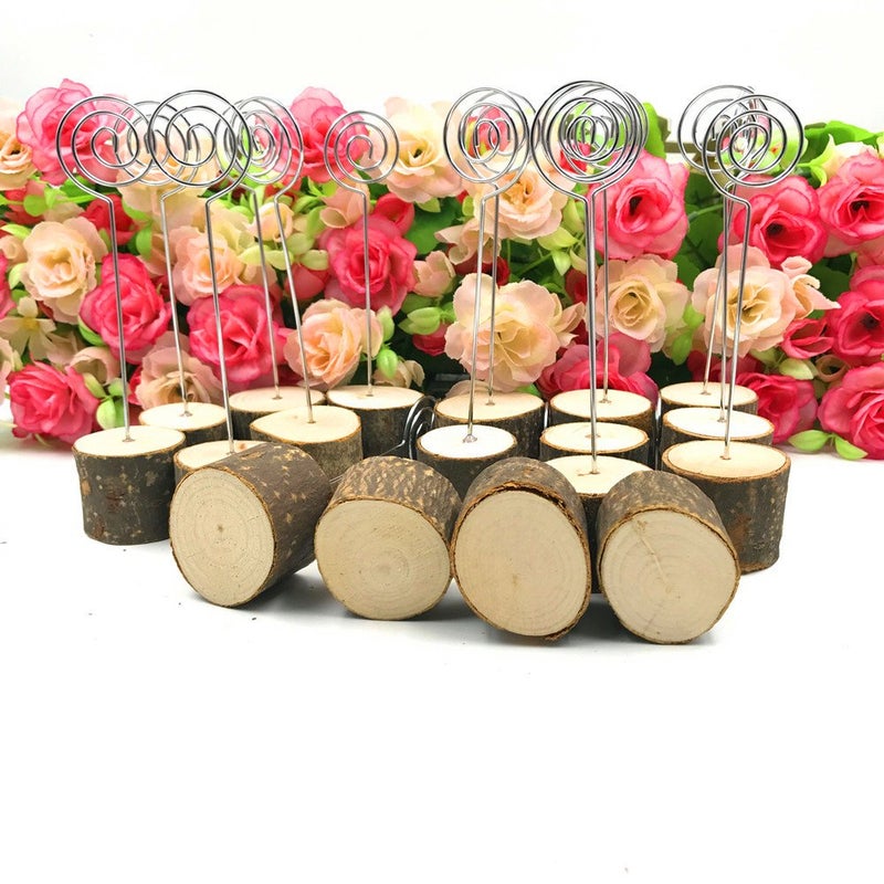 senover Rustic Table Number Holders Real Wood Base Wedding Table Number Stands Party Decoration Wood Place Card Holders Picture Memo Note Photo Clip Holder (20pcs Table Number Holders) - Image 2